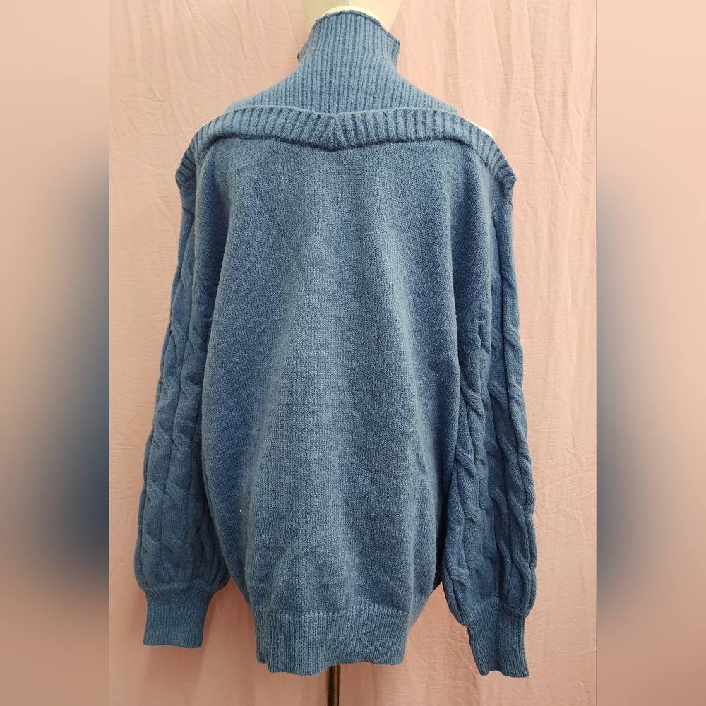 Cold Shoulder Turtleneck Long Sleeve Loose Ribbed Knit Pullover Sweater-(Large) - Picture 9 of 9